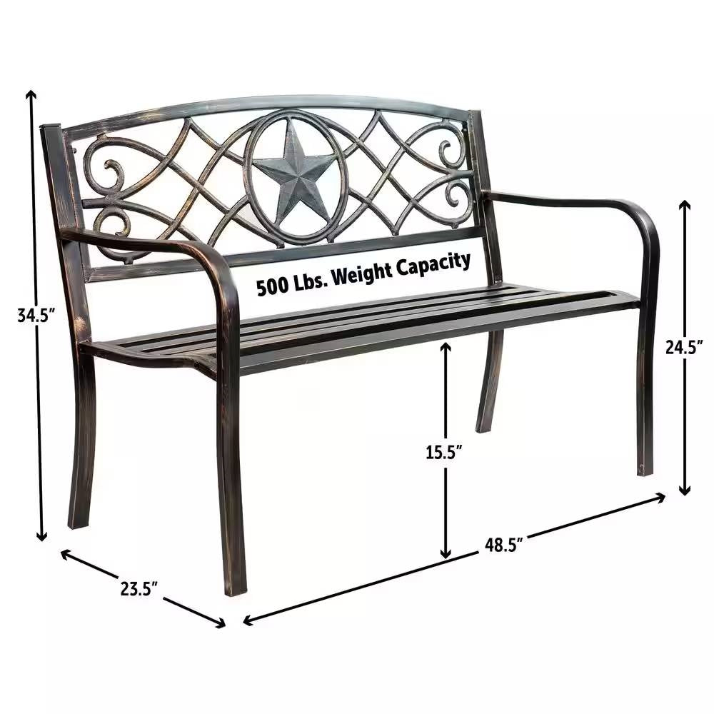 Powder Coated Steel 4-ft. Outdoor Patio Garden Bench in Bronze Metal Finish - Tampa Home & Garden Store