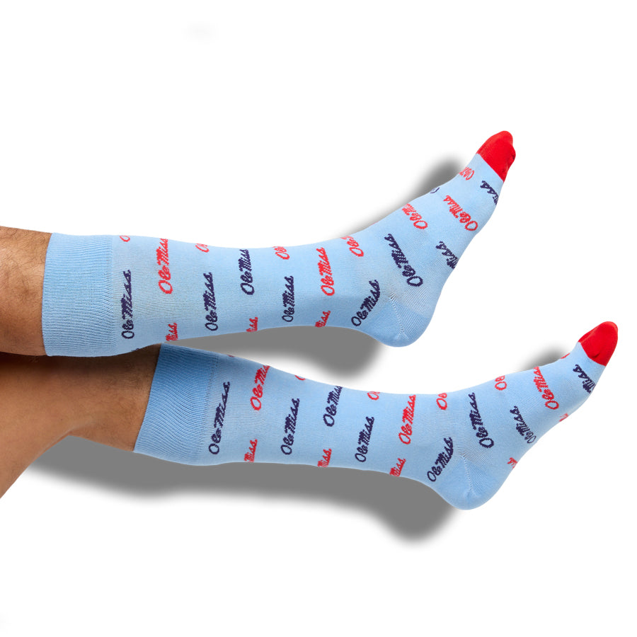 DeadSoxy Weekly Sply Vaught college socks, light blue with red toes, logo pair on Tampa Home & Garden Store