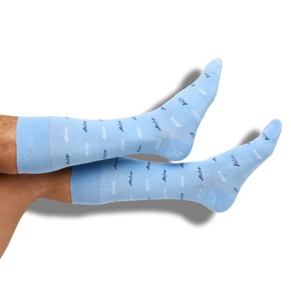 Weekly Sply Hemingway licensed college socks by DeadSoxy, light blue pair on Tampa Home & Garden Store