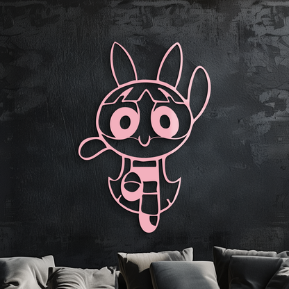 Powerpuff Girl Bunny Style Pink Metal Wall Art – Modern Cartoon Décor - KAFGP177 - Tampa Home & Garden Store