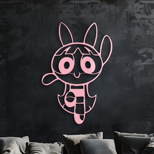 Powerpuff Girl Bunny Style Pink Metal Wall Art – Modern Cartoon Décor - KAFGP177 - Tampa Home & Garden Store
