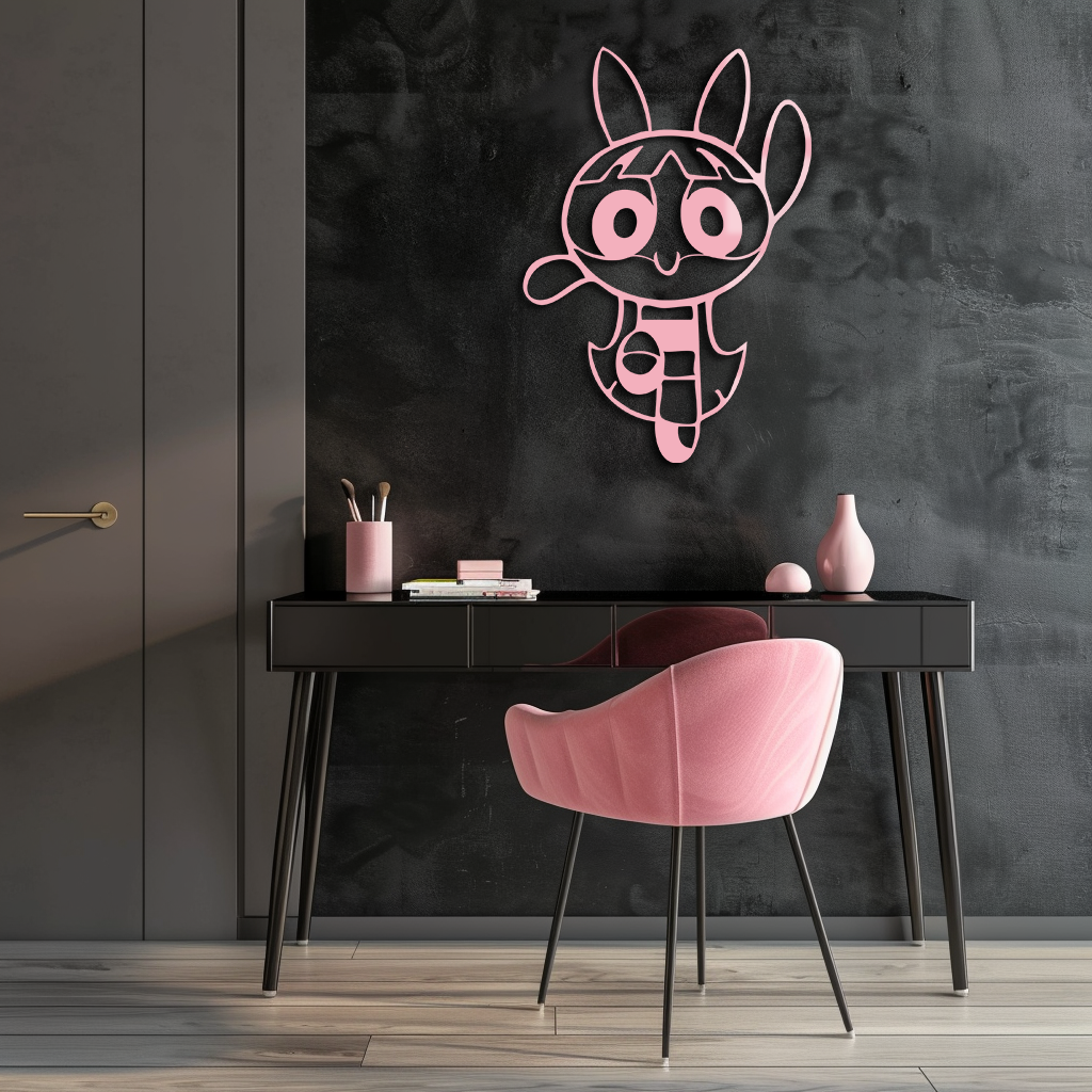 Powerpuff Girl Bunny Style Pink Metal Wall Art – Modern Cartoon Décor - KAFGP177 - Tampa Home & Garden Store