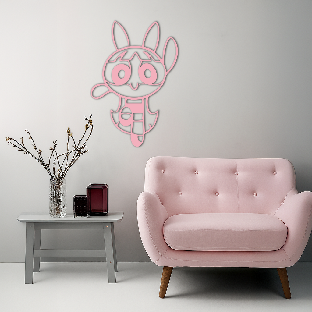 Powerpuff Girl Bunny Style Pink Metal Wall Art – Modern Cartoon Décor - KAFGP177 - Tampa Home & Garden Store