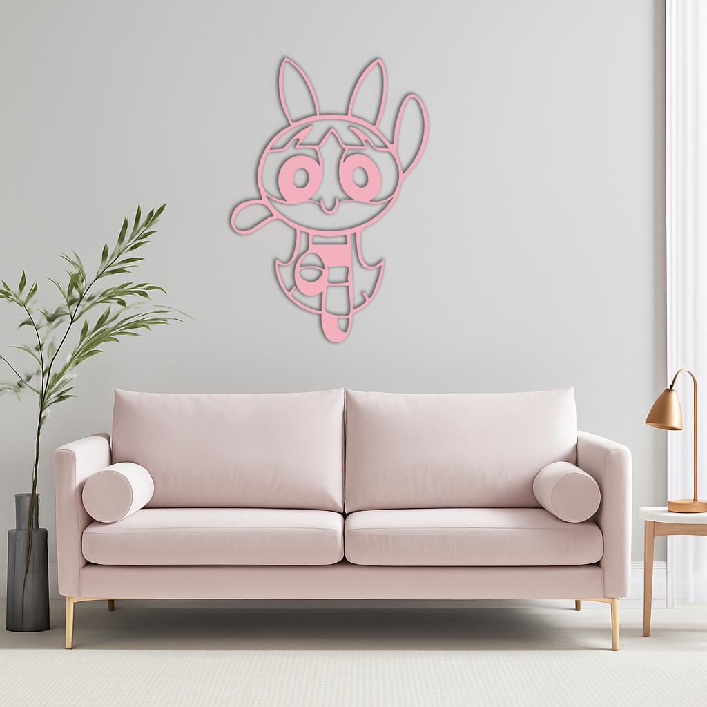 Powerpuff Girl Bunny Style Pink Metal Wall Art – Modern Cartoon Décor - KAFGP177 - Tampa Home & Garden Store