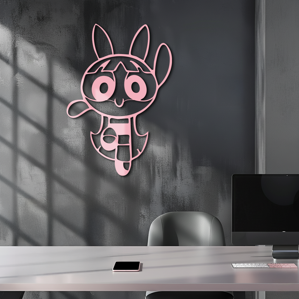 Powerpuff Girl Bunny Style Pink Metal Wall Art – Modern Cartoon Décor - KAFGP177 - Tampa Home & Garden Store
