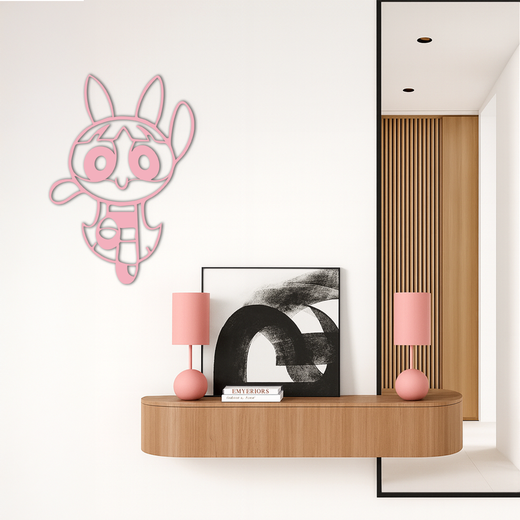 Powerpuff Girl Bunny Style Pink Metal Wall Art – Modern Cartoon Décor - KAFGP177 - Tampa Home & Garden Store