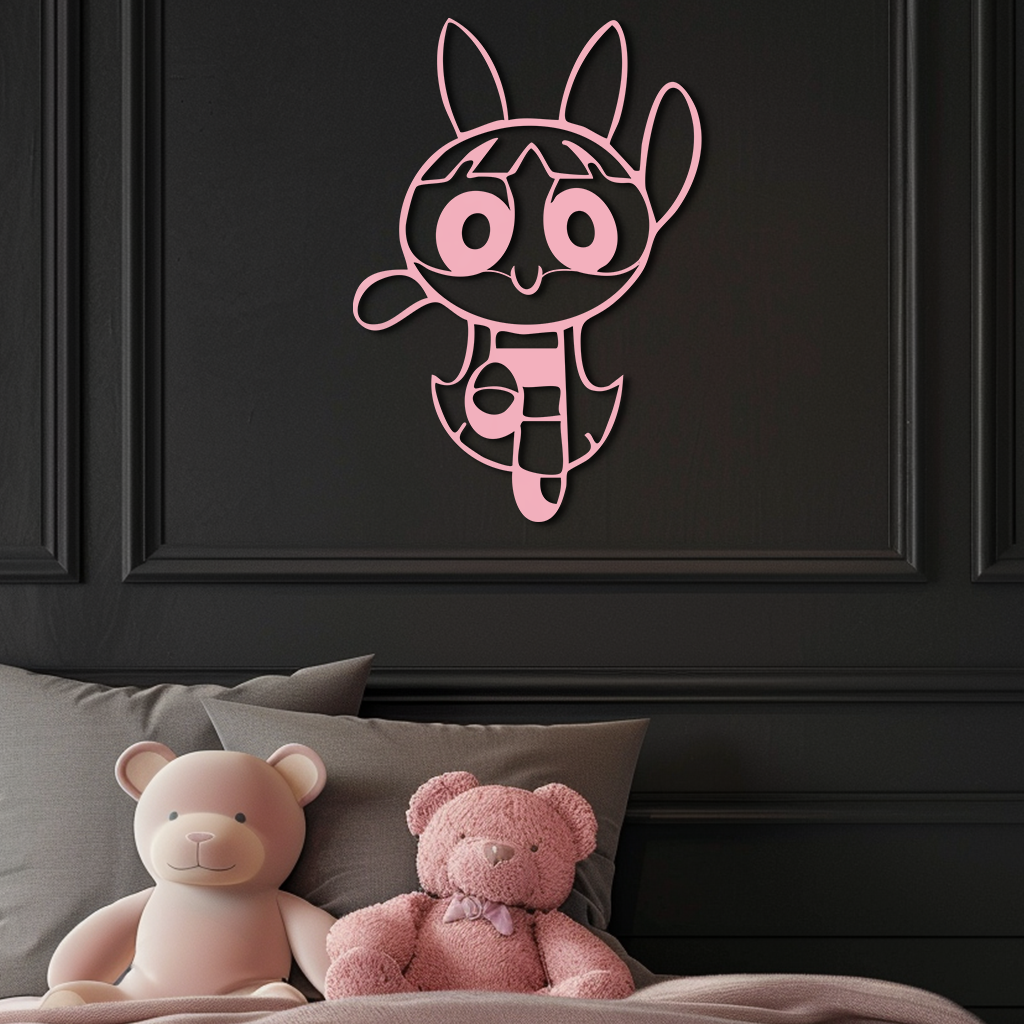 Powerpuff Girl Bunny Style Pink Metal Wall Art – Modern Cartoon Décor - KAFGP177 - Tampa Home & Garden Store