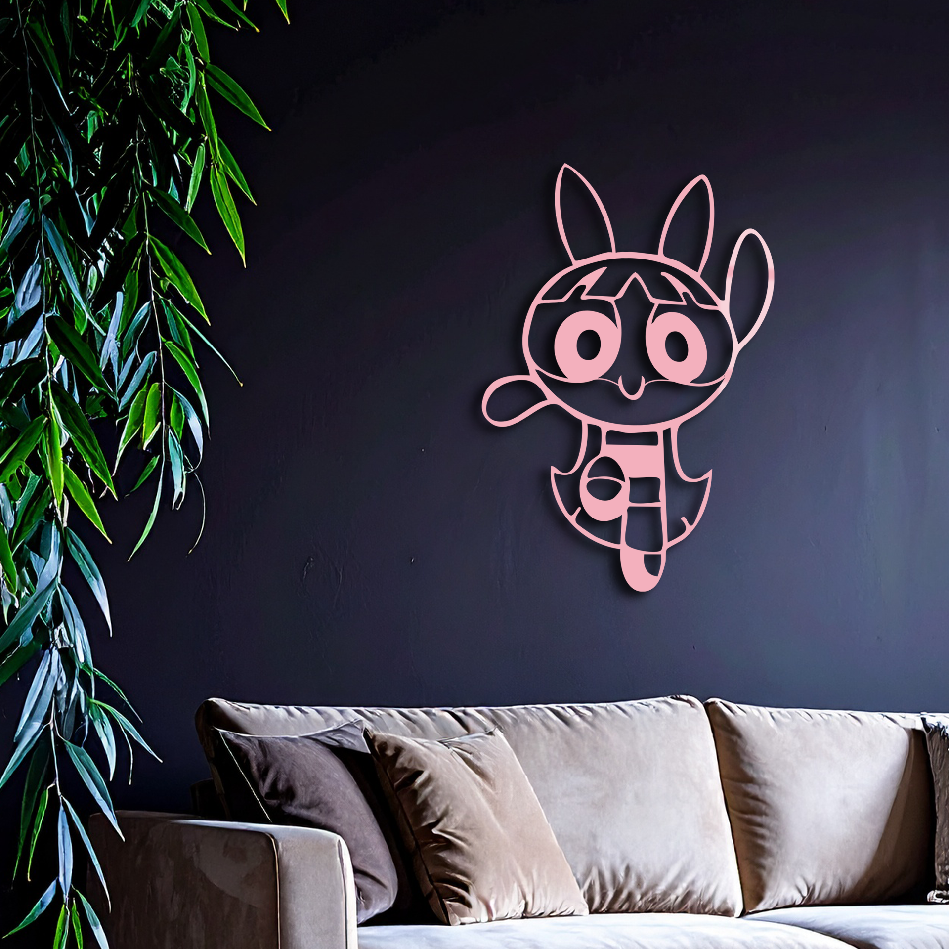 Powerpuff Girl Bunny Style Pink Metal Wall Art – Modern Cartoon Décor - KAFGP177 - Tampa Home & Garden Store