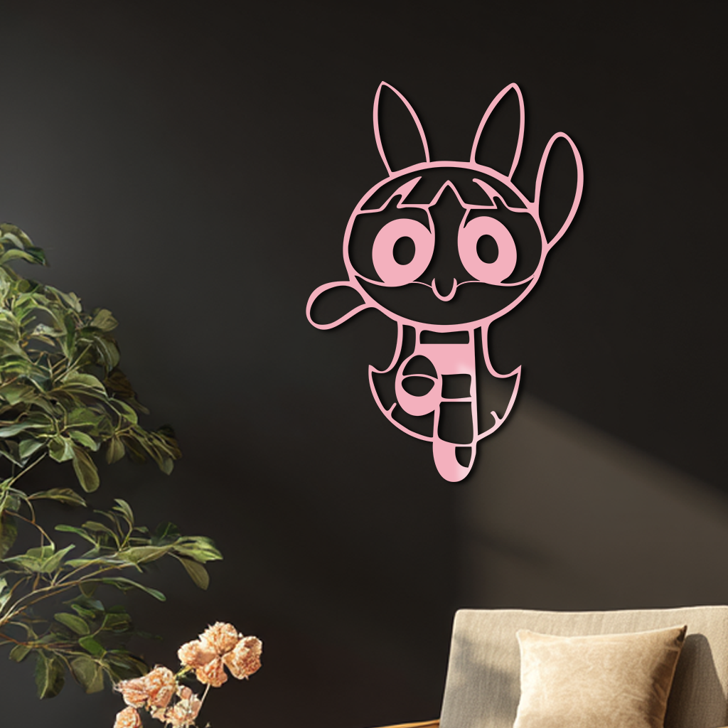 Powerpuff Girl Bunny Style Pink Metal Wall Art – Modern Cartoon Décor - KAFGP177 - Tampa Home & Garden Store