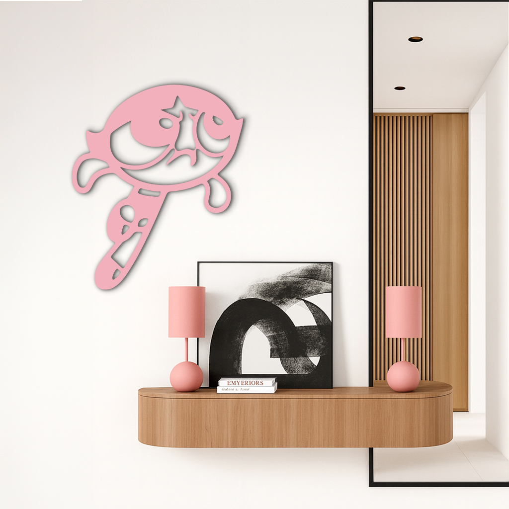 Powerpuff Girl Silhouette Modern Wall Art – Pink Metal Home Décor - KAFGP171 - Tampa Home & Garden Store