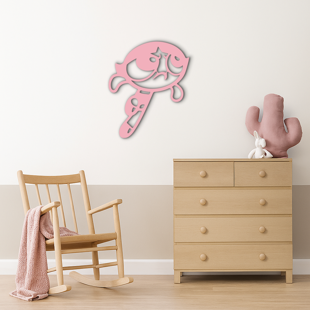 Powerpuff Girl Silhouette Modern Wall Art – Pink Metal Home Décor - KAFGP171 - Tampa Home & Garden Store