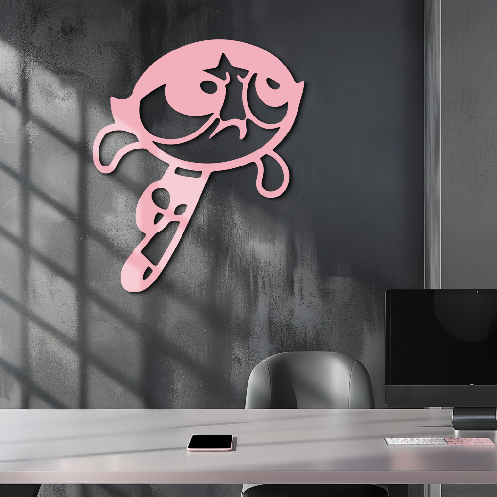 Powerpuff Girl Silhouette Modern Wall Art – Pink Metal Home Décor - KAFGP171 - Tampa Home & Garden Store