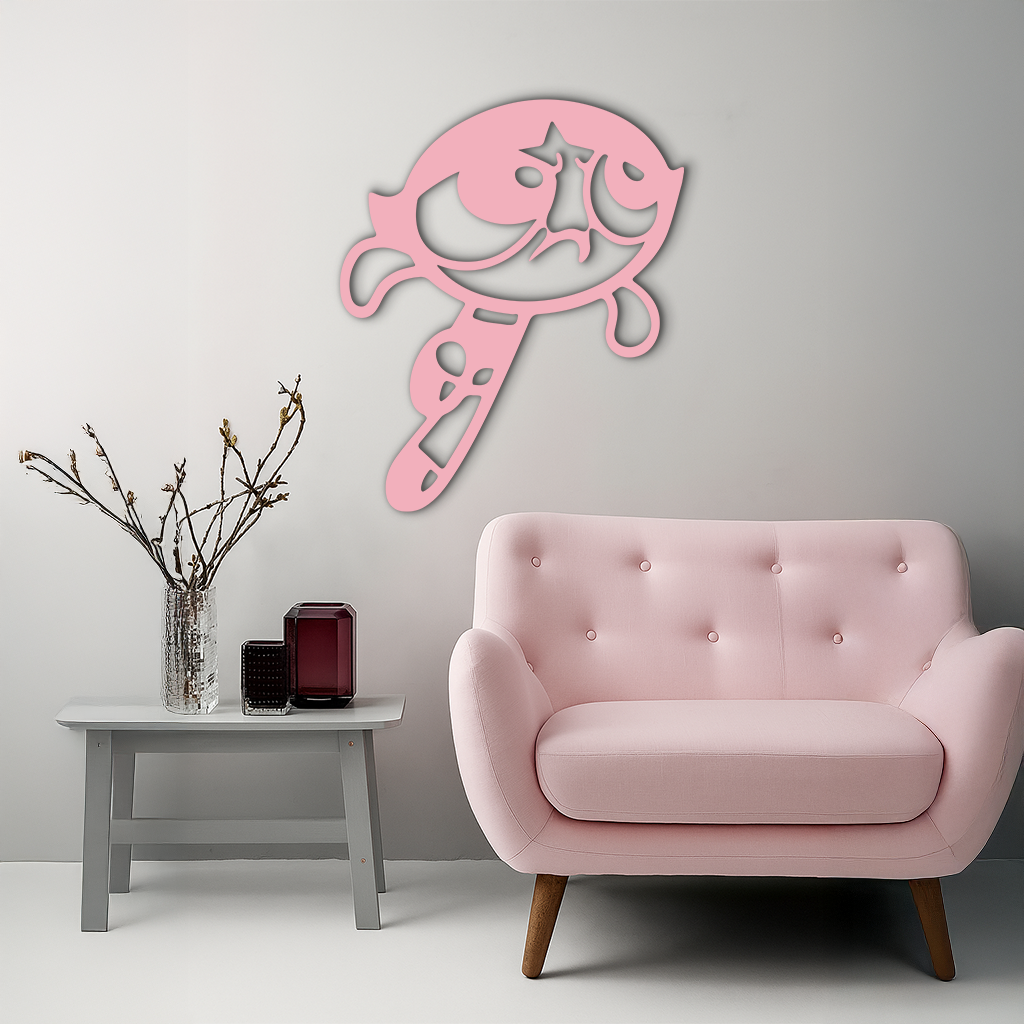 Powerpuff Girl Silhouette Modern Wall Art – Pink Metal Home Décor - KAFGP171 - Tampa Home & Garden Store