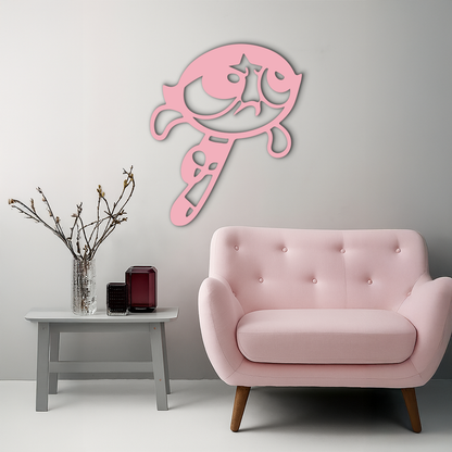 Powerpuff Girl Silhouette Modern Wall Art – Pink Metal Home Décor - KAFGP171 - Tampa Home & Garden Store