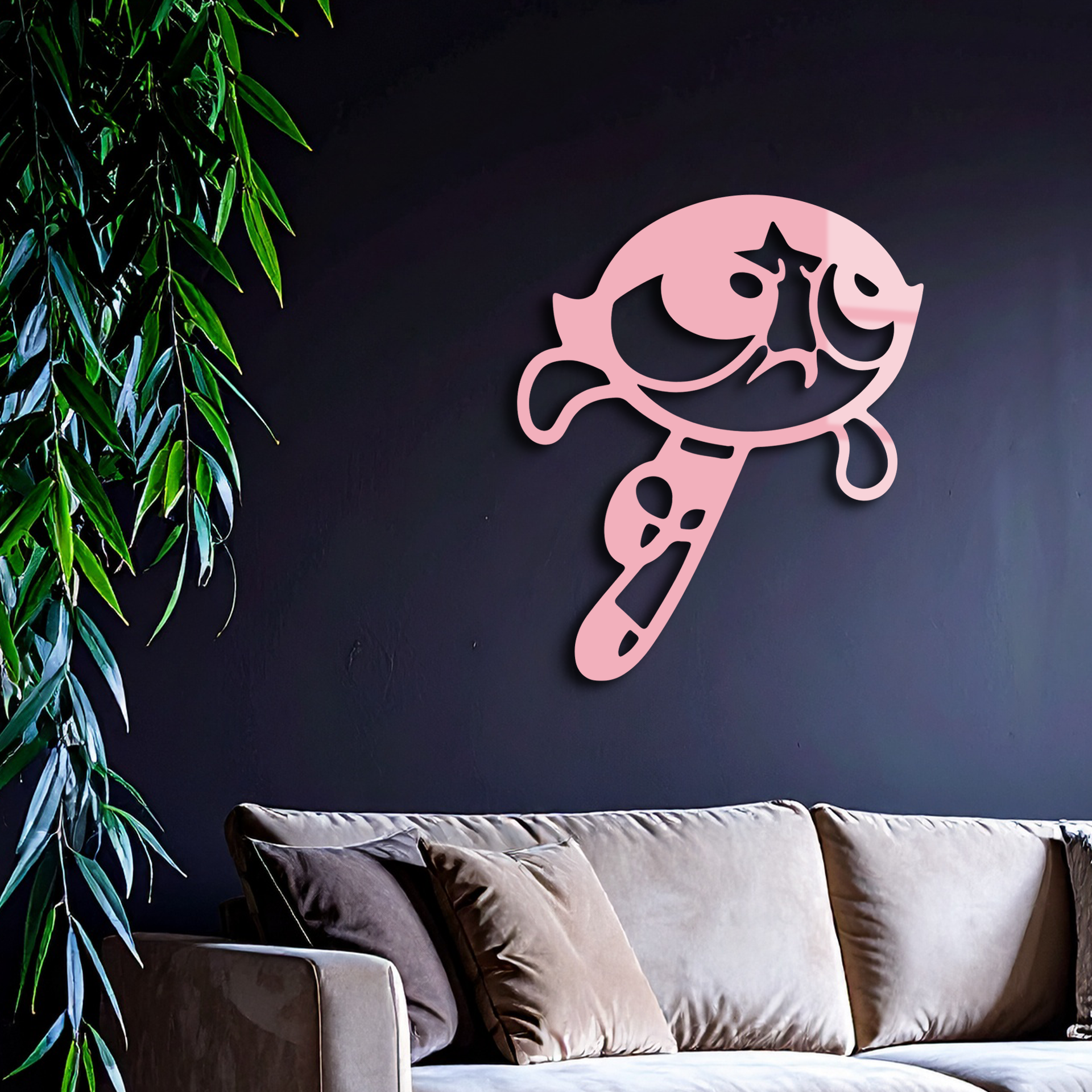 Powerpuff Girl Silhouette Modern Wall Art – Pink Metal Home Décor - KAFGP171 - Tampa Home & Garden Store
