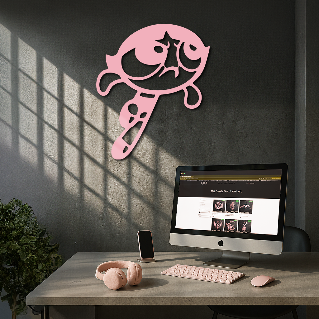 Powerpuff Girl Silhouette Modern Wall Art – Pink Metal Home Décor - KAFGP171 - Tampa Home & Garden Store