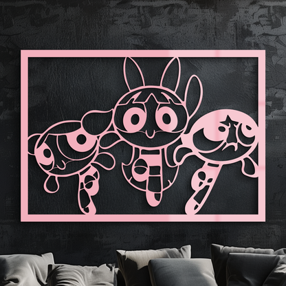 Powerpuff Girls Trio Silhouette – Pink Metal Wall Art - KAFGP179 - Tampa Home & Garden Store