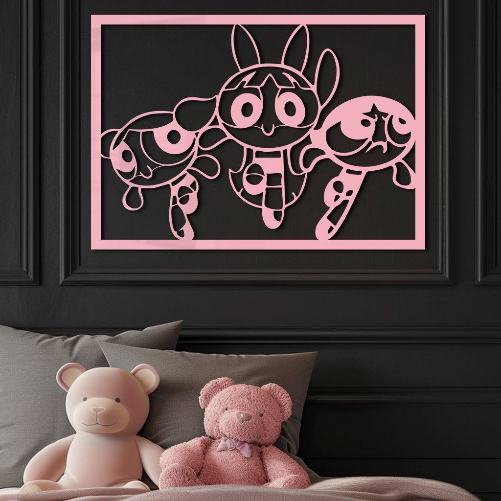 Powerpuff Girls Trio Silhouette – Pink Metal Wall Art - KAFGP179 - Tampa Home & Garden Store