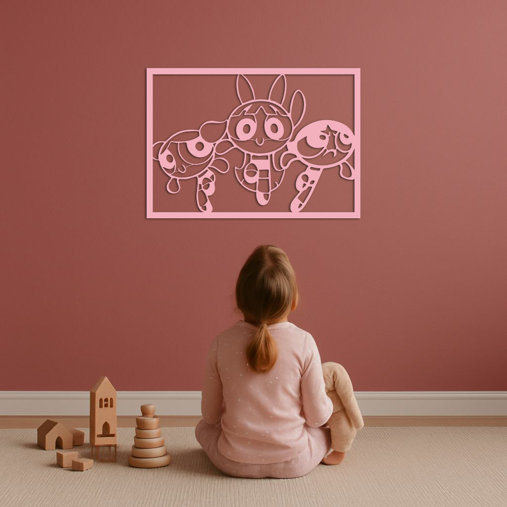 Powerpuff Girls Trio Silhouette – Pink Metal Wall Art - KAFGP179 - Tampa Home & Garden Store