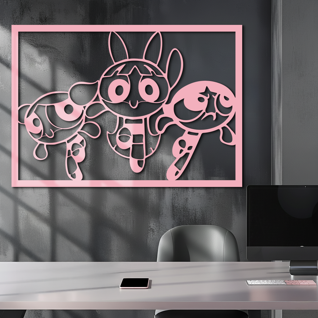 Powerpuff Girls Trio Silhouette – Pink Metal Wall Art - KAFGP179 - Tampa Home & Garden Store