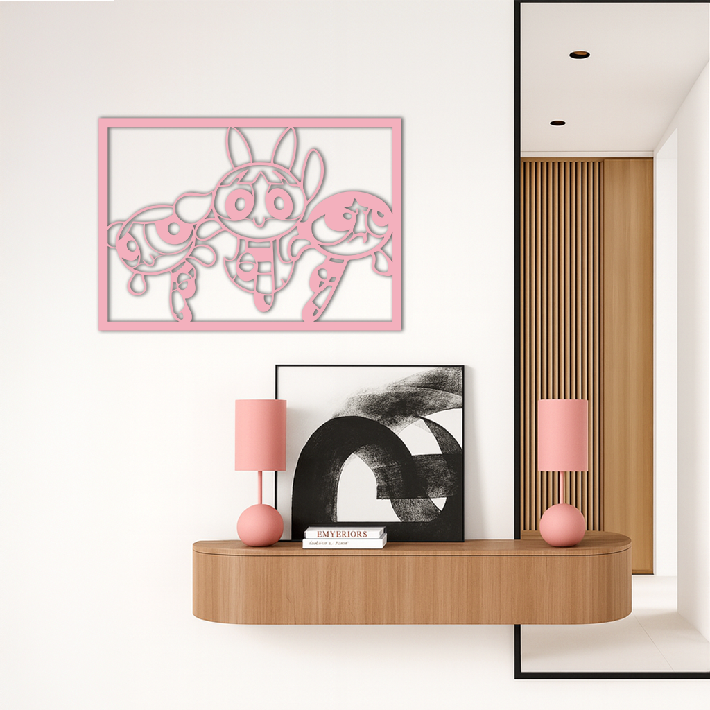 Powerpuff Girls Trio Silhouette – Pink Metal Wall Art - KAFGP179 - Tampa Home & Garden Store