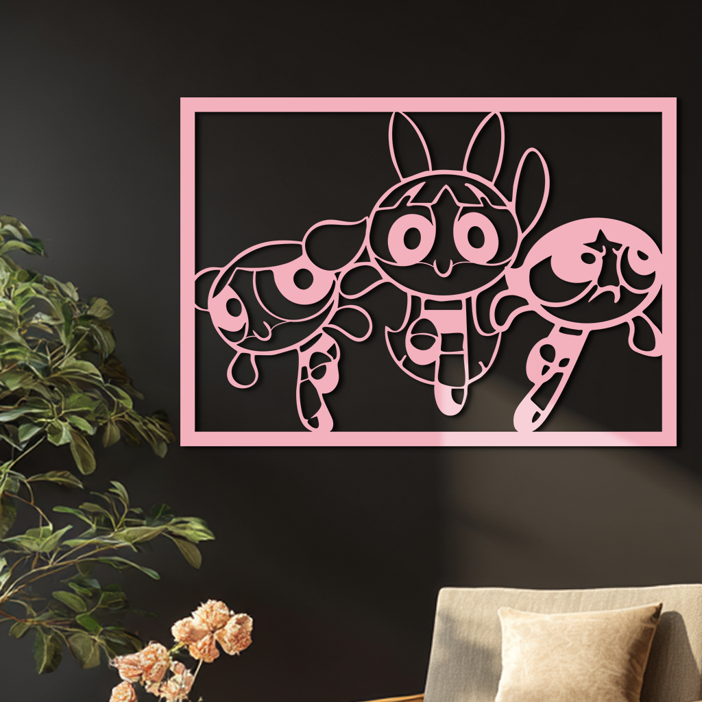 Powerpuff Girls Trio Silhouette – Pink Metal Wall Art - KAFGP179 - Tampa Home & Garden Store