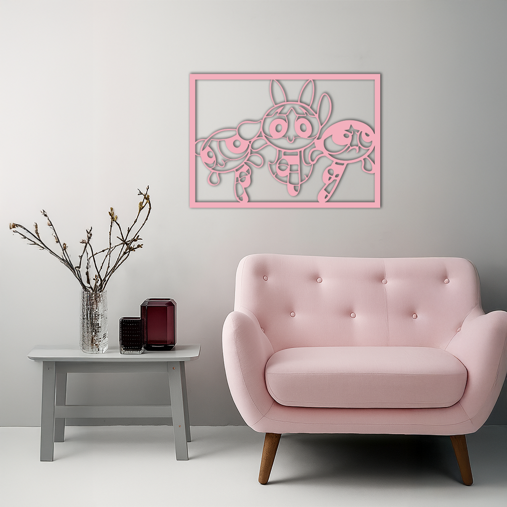 Powerpuff Girls Trio Silhouette – Pink Metal Wall Art - KAFGP179 - Tampa Home & Garden Store