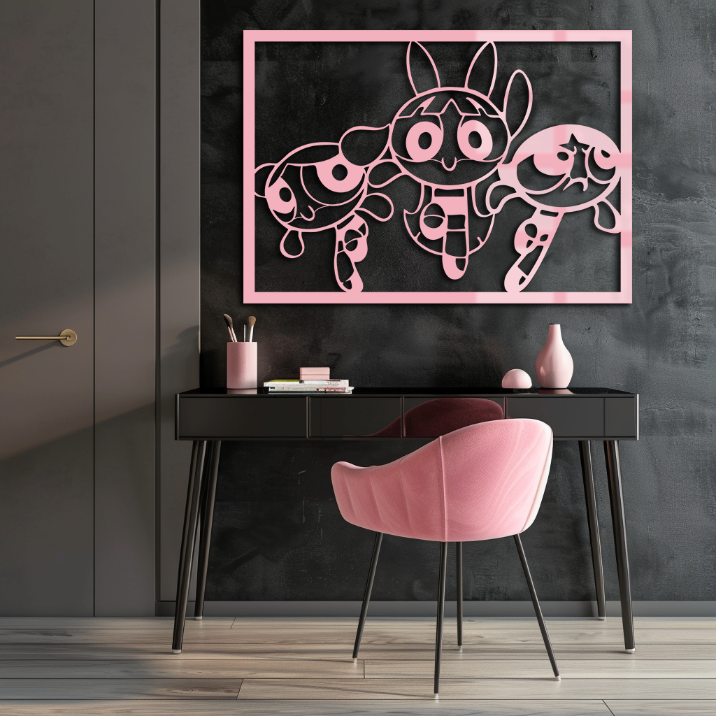 Powerpuff Girls Trio Silhouette – Pink Metal Wall Art - KAFGP179 - Tampa Home & Garden Store