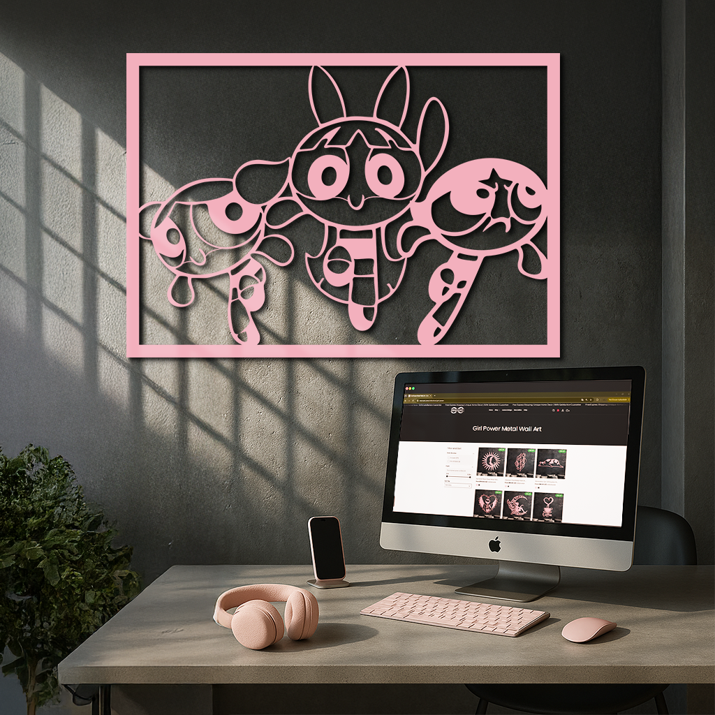 Powerpuff Girls Trio Silhouette – Pink Metal Wall Art - KAFGP179 - Tampa Home & Garden Store