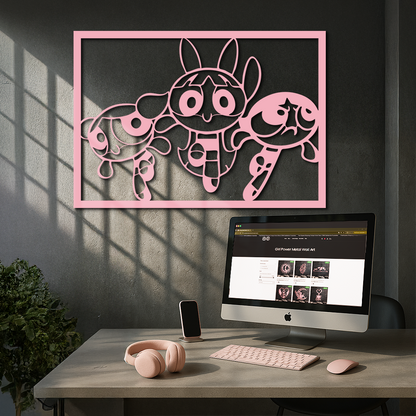 Powerpuff Girls Trio Silhouette – Pink Metal Wall Art - KAFGP179 - Tampa Home & Garden Store