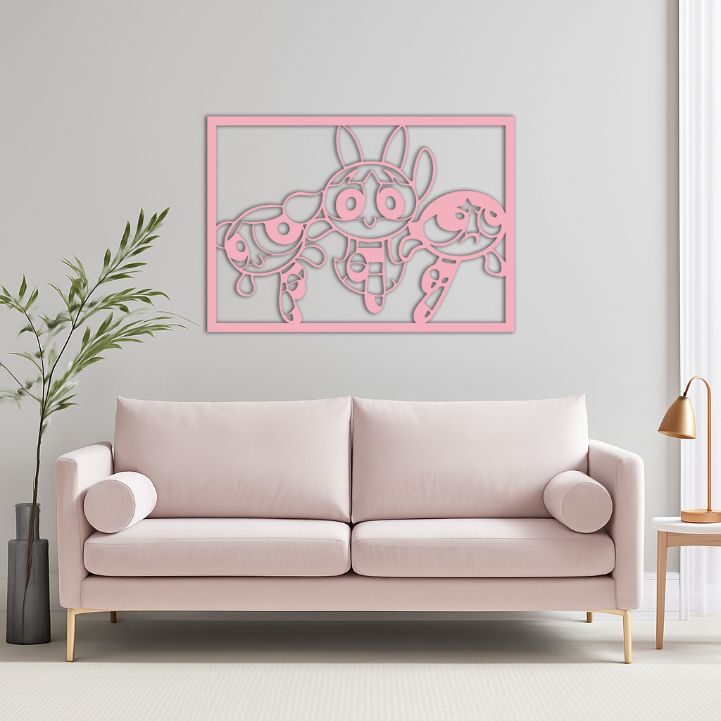 Powerpuff Girls Trio Silhouette – Pink Metal Wall Art - KAFGP179 - Tampa Home & Garden Store