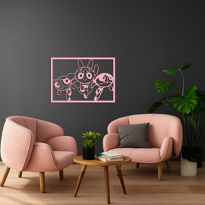 Powerpuff Girls Trio Silhouette – Pink Metal Wall Art - KAFGP179 - Tampa Home & Garden Store