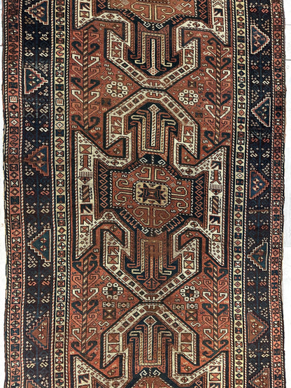 Pre-1900 Triple Shield Sewan Kazak Rug, 4’4”x11’7” - Tampa Home & Garden Store