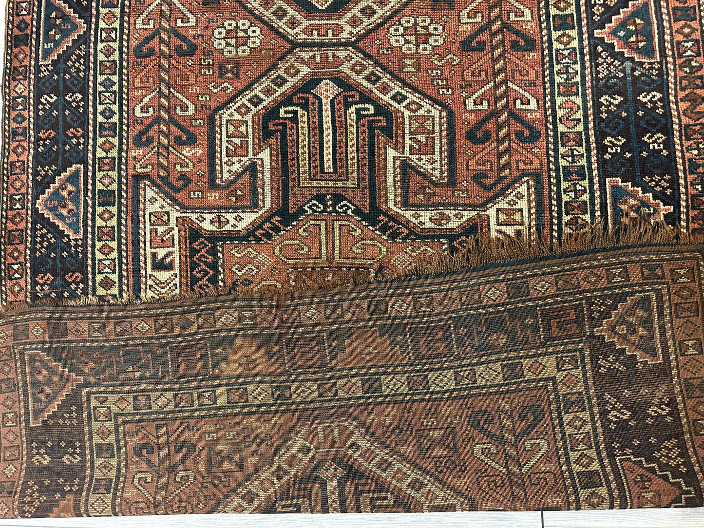 Pre-1900 Triple Shield Sewan Kazak Rug, 4’4”x11’7” - Tampa Home & Garden Store