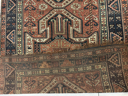 Pre-1900 Triple Shield Sewan Kazak Rug, 4’4”x11’7” - Tampa Home & Garden Store