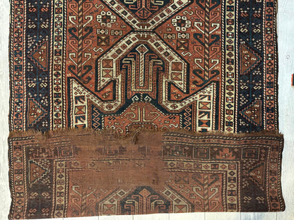 Pre-1900 Triple Shield Sewan Kazak Rug, 4’4”x11’7” - Tampa Home & Garden Store