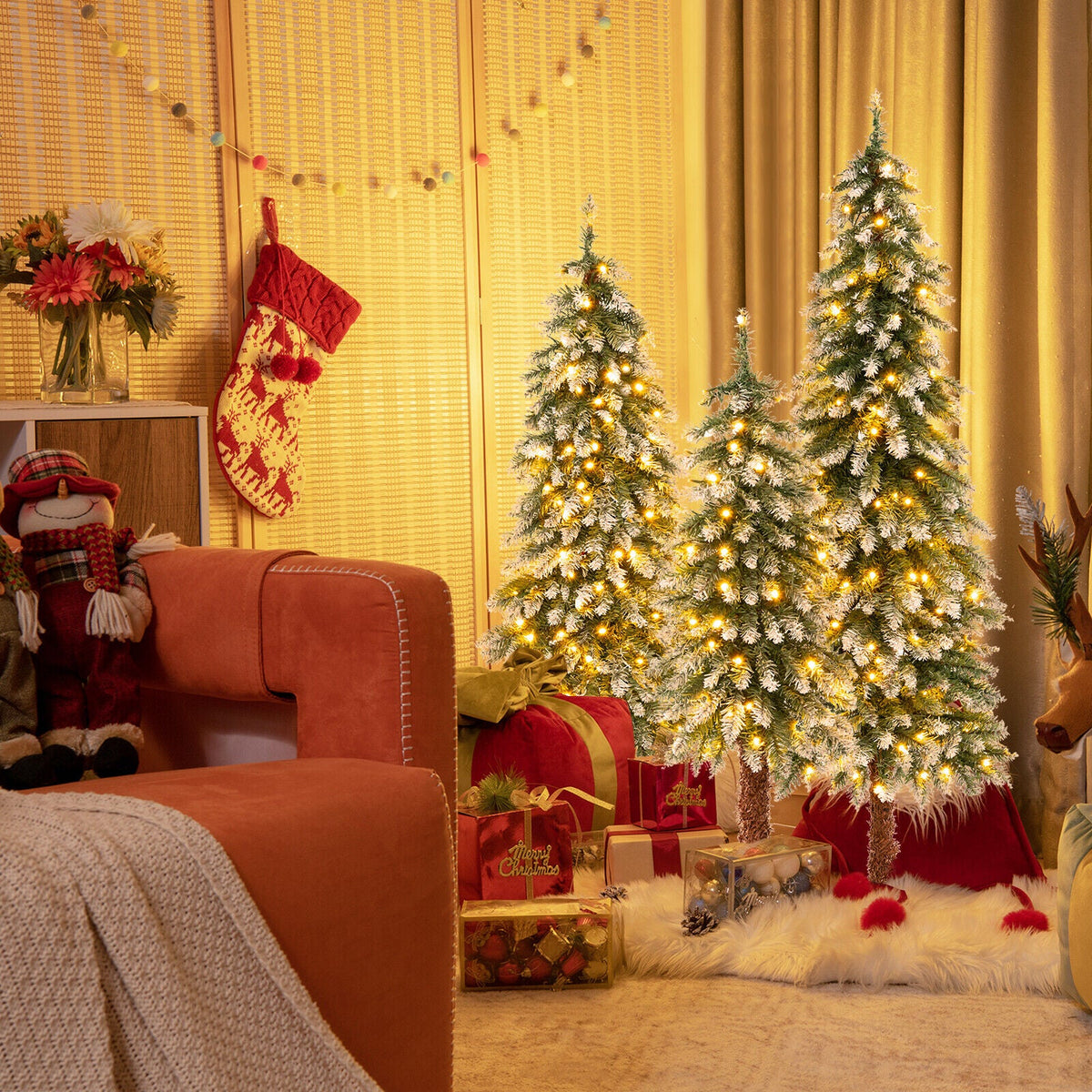 DirectDeals Pre-Lit Christmas Tree Set of 3 slim snowy artificial trees with warm white lights on Tampa Home & Garden Store