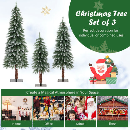Pre-Lit Snowy Slim Christmas Tree Set of 3 by DirectDeals artificial trees on metal stands on Tampa Home & Garden Store