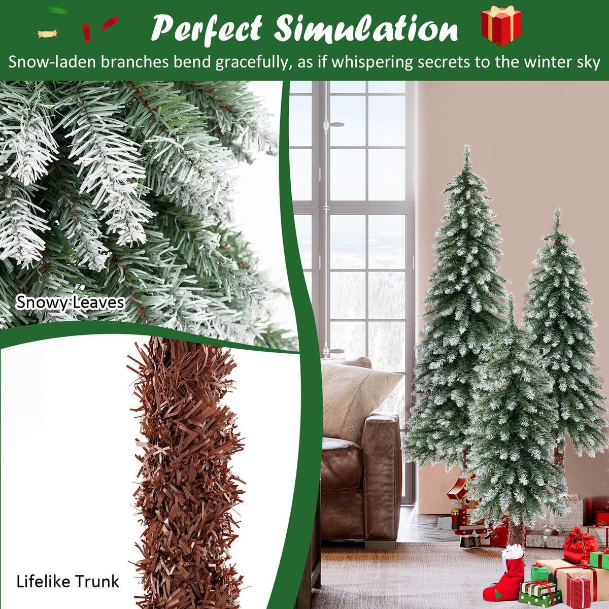 DirectDeals Pre-Lit Christmas Tree Set of 3 slim artificial trees with snowy branches on Tampa Home & Garden Store