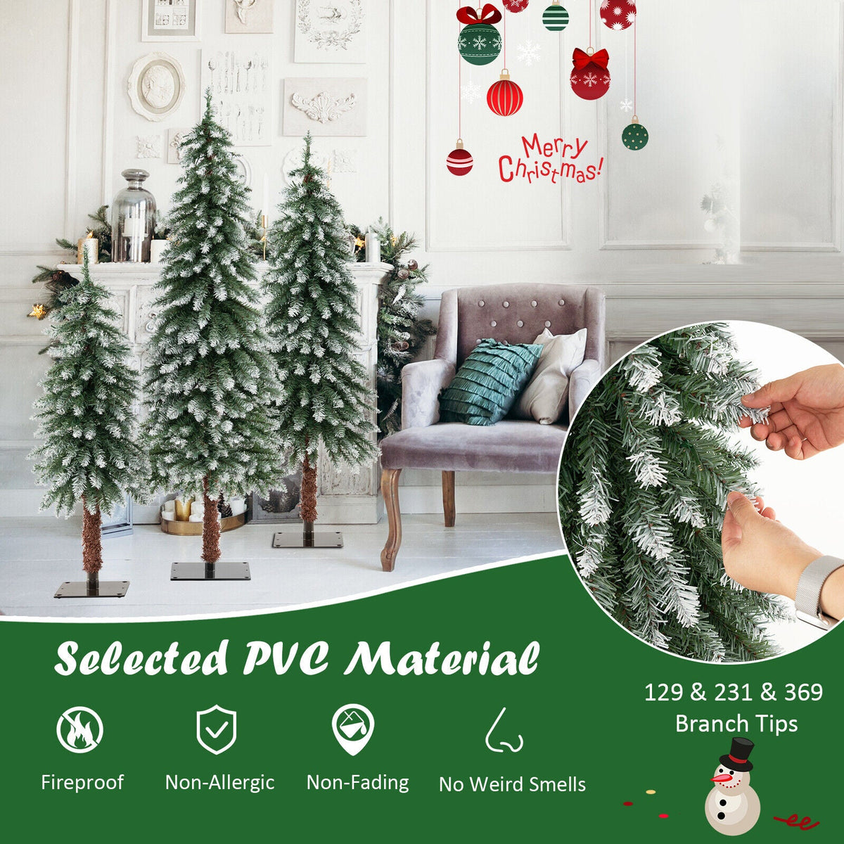 Pre-Lit Christmas Tree Set of 3 by DirectDeals, snowy-tipped slim artificial trees, PVC material on Tampa Home & Garden Store