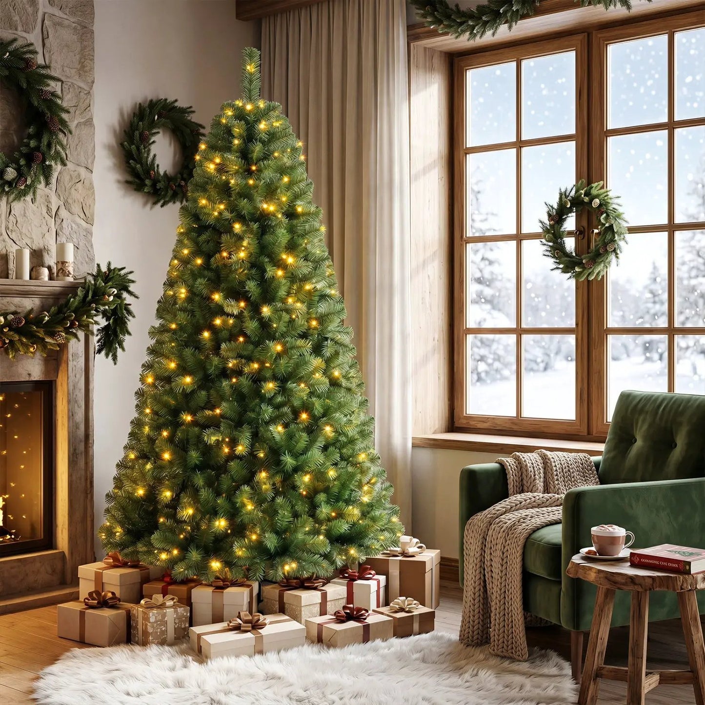 6-8 Ft Pre-Lit Artificial Christmas Tree with Remote