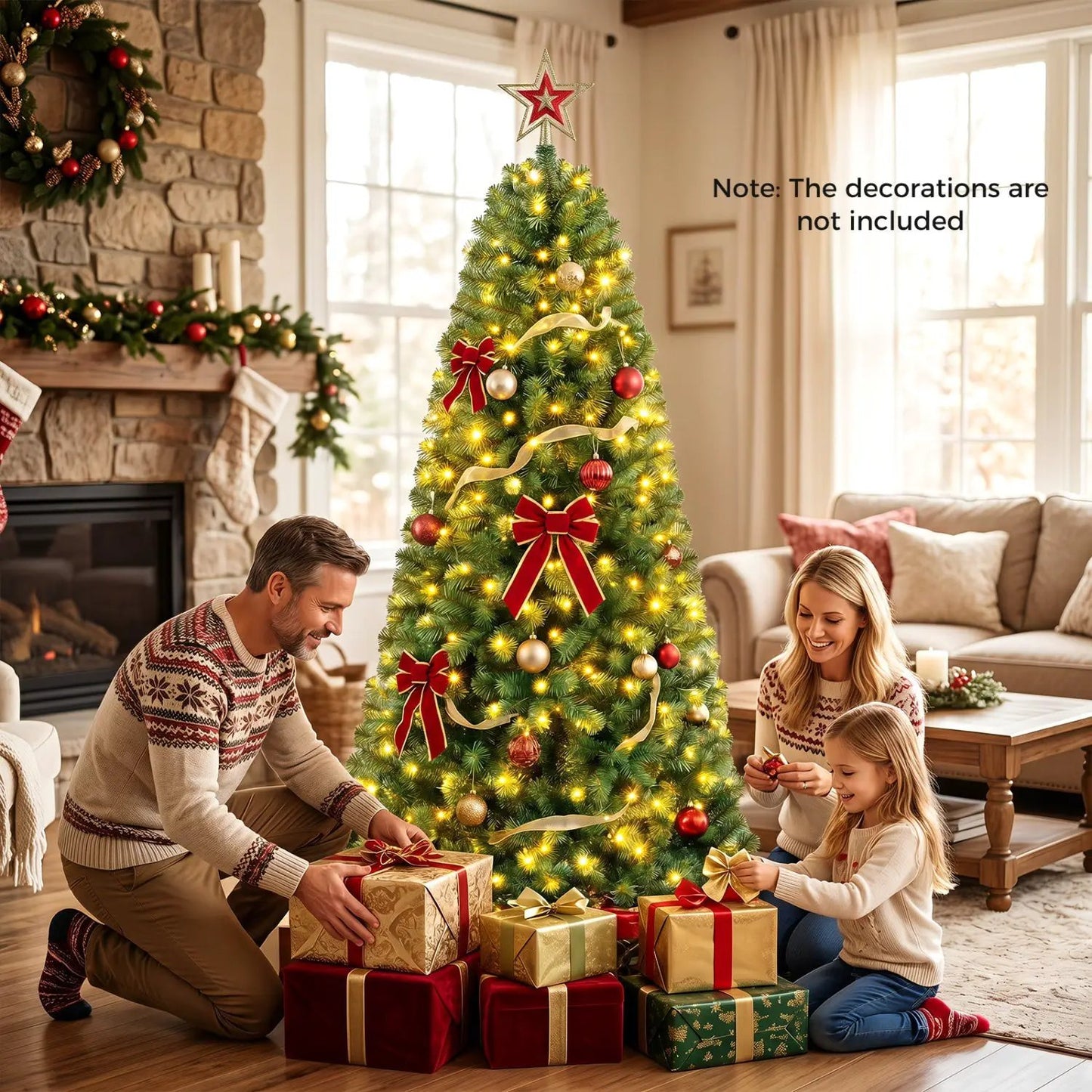 6-8 Ft Pre-Lit Artificial Christmas Tree with Remote
