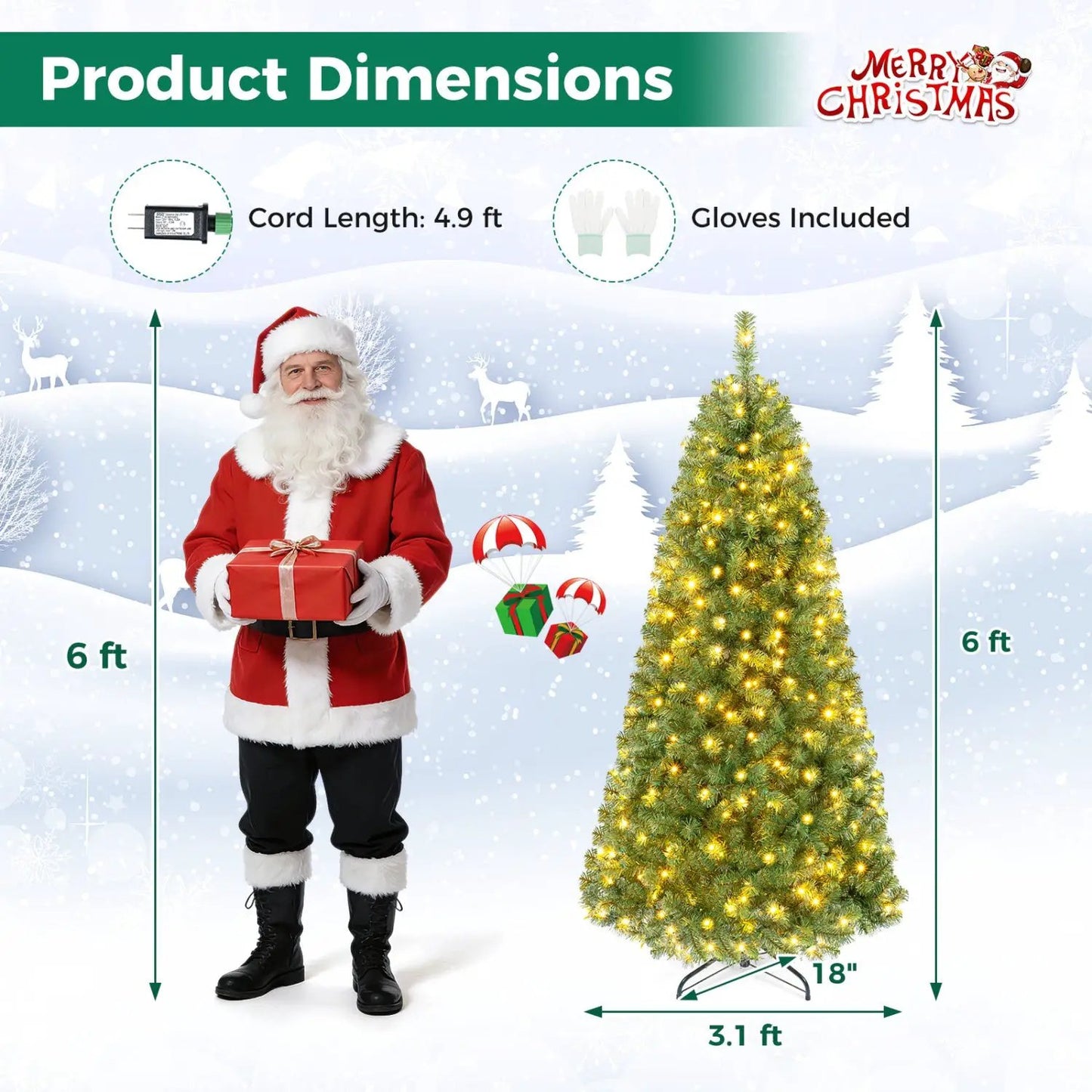 6-8 Ft Pre-Lit Artificial Christmas Tree with Remote