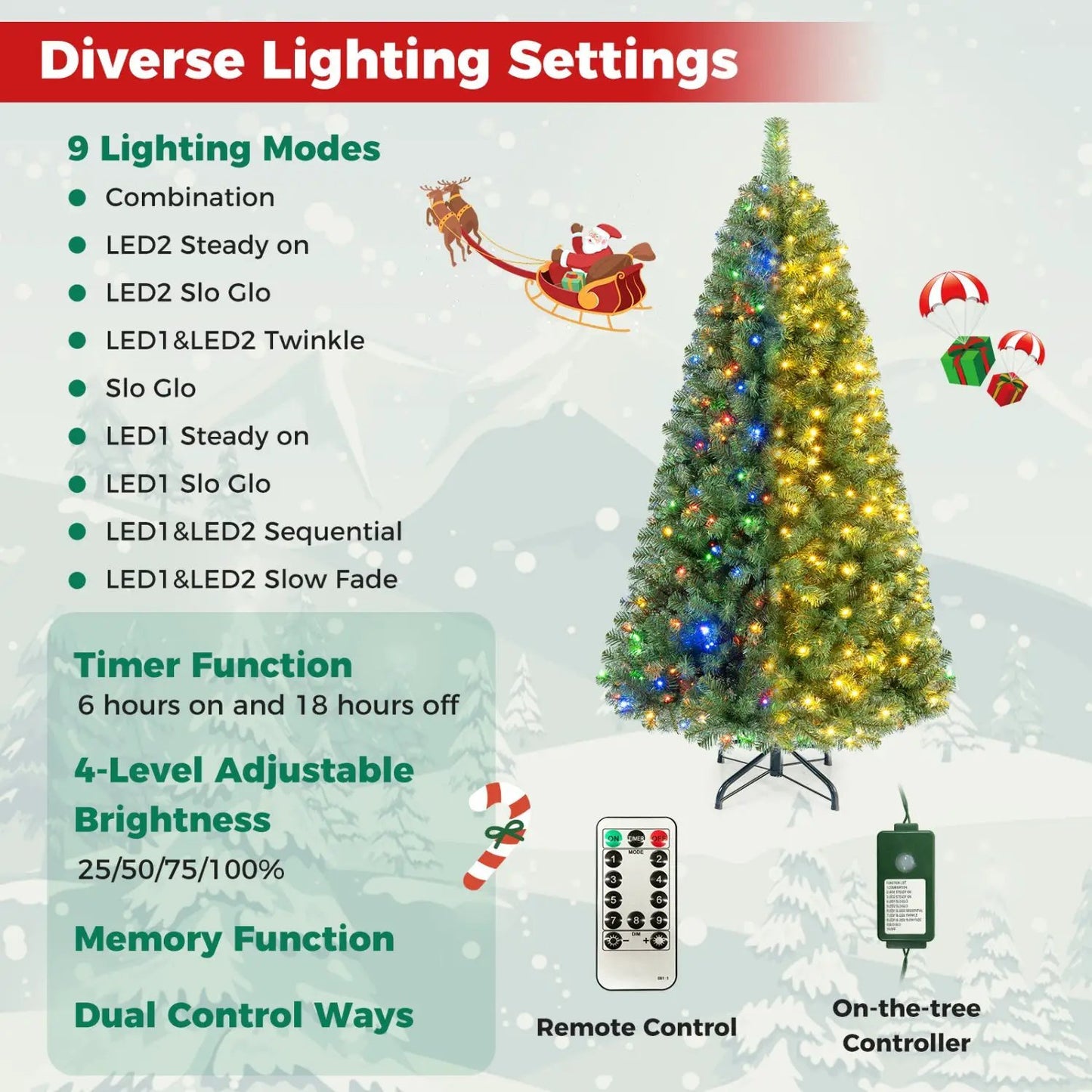 6-8 Ft Pre-Lit Artificial Christmas Tree with Remote