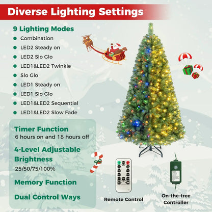 6-8 Ft Pre-Lit Artificial Christmas Tree with Remote