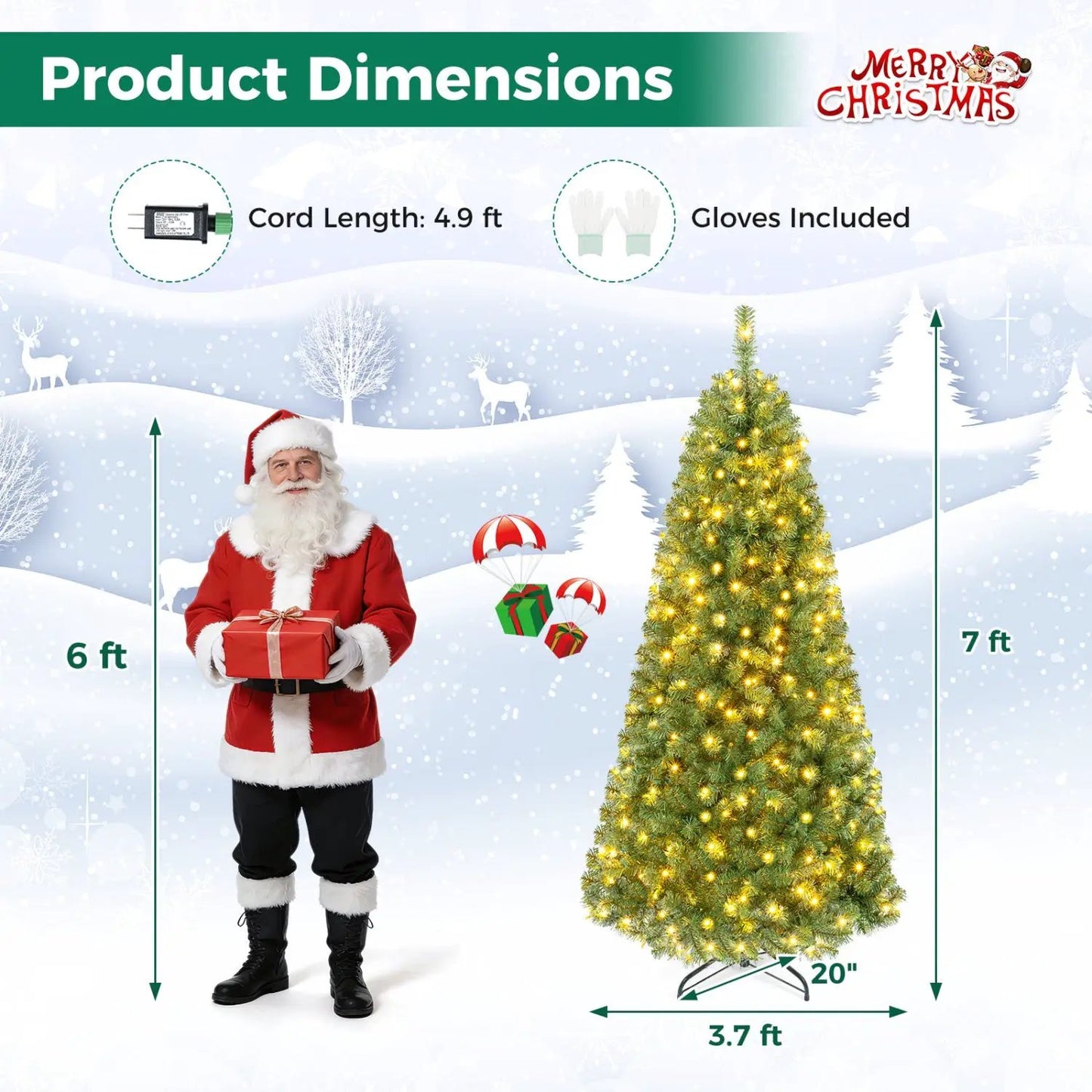 6-8 Ft Pre-Lit Artificial Christmas Tree with Remote