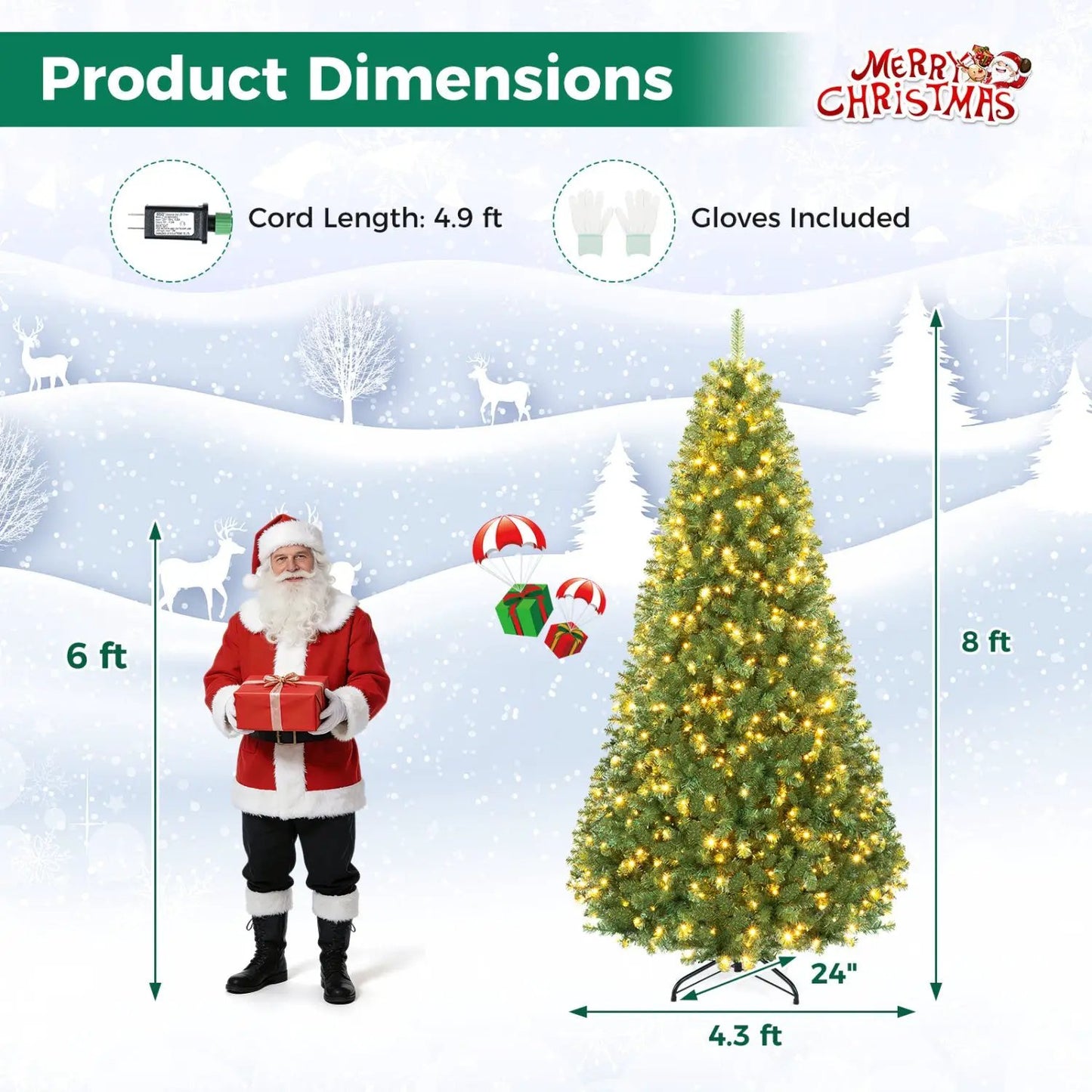 6-8 Ft Pre-Lit Artificial Christmas Tree with Remote