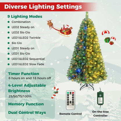 6-8 Ft Pre-Lit Artificial Christmas Tree with Remote