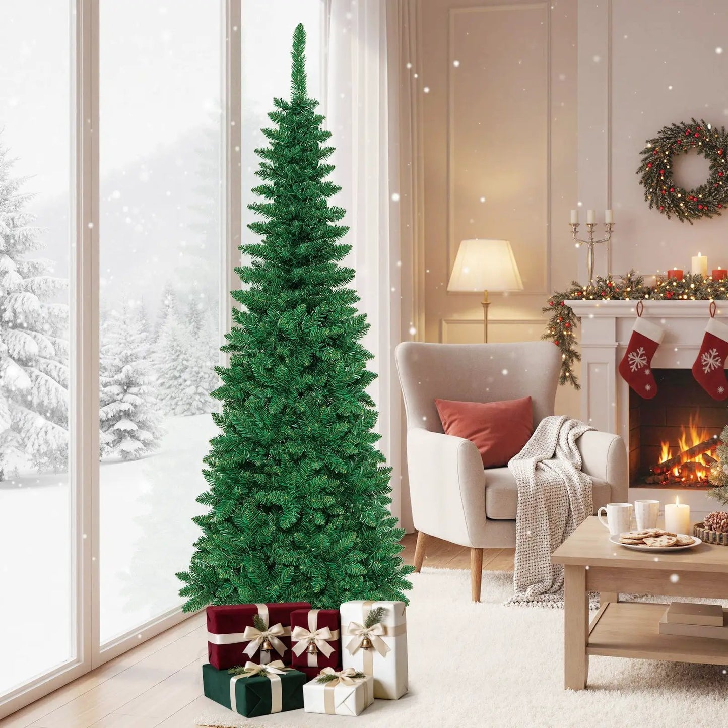 4.5 Ft Pre-Lit Premium Hinged Fir Pencil Tree