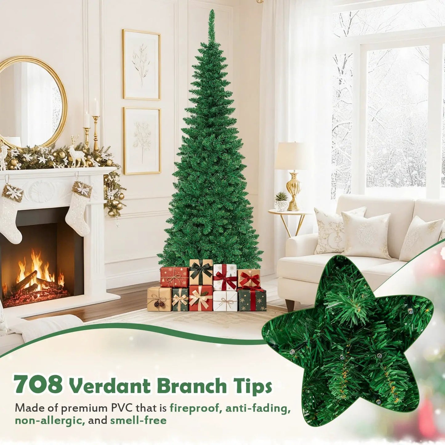 4.5 Ft Pre-Lit Premium Hinged Fir Pencil Tree